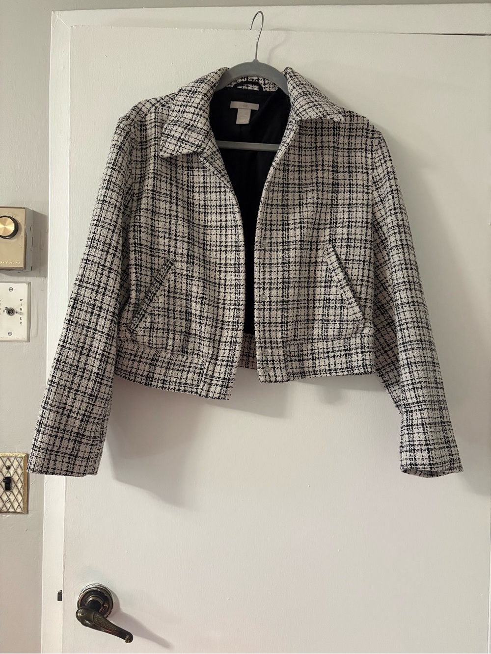 H&M Black and White Tweed Cropped Blazer